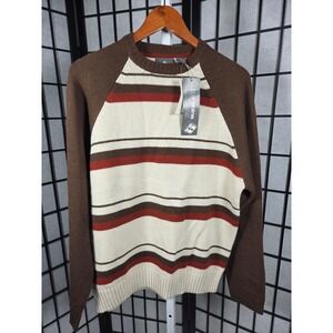 VTG Y2K Transnine Mens Striped Lambswool Blend Sweater Brown Cream Red M